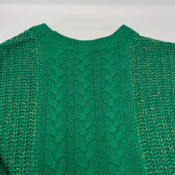Cable Knit Chunky Oversized Sweater Green Cream Accent Acrylic Noisy May - Picture 13 of 13